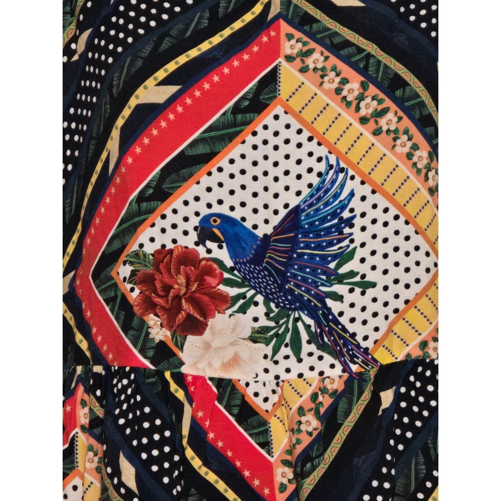SOLD x Anthropologie Carmen Peplum Parrot Print Tie-Shoulder Blouse Top XL - Picture 5 of 15